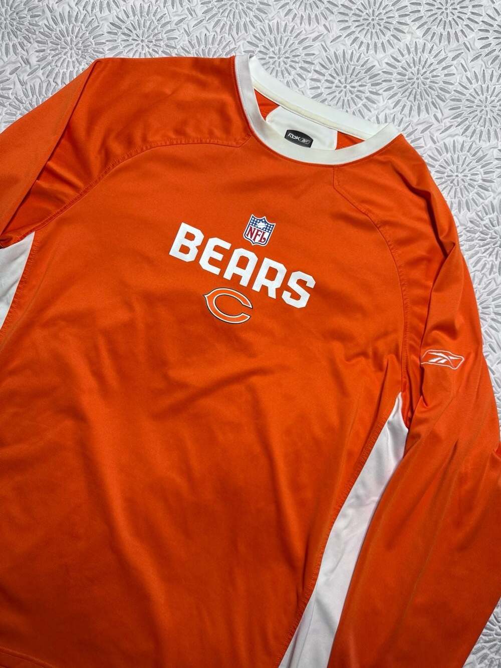 Reebok Orange and White Chicago Bears Long Sleeve Shirt